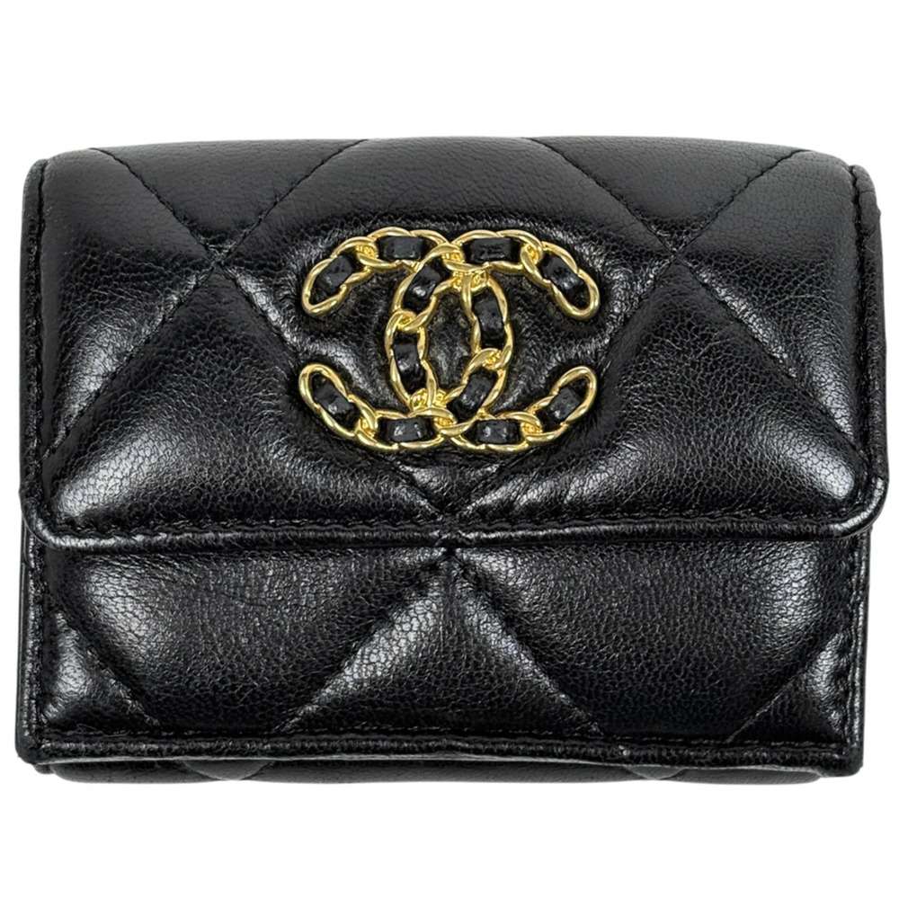 CHANEL Black Leather Logo Wallet